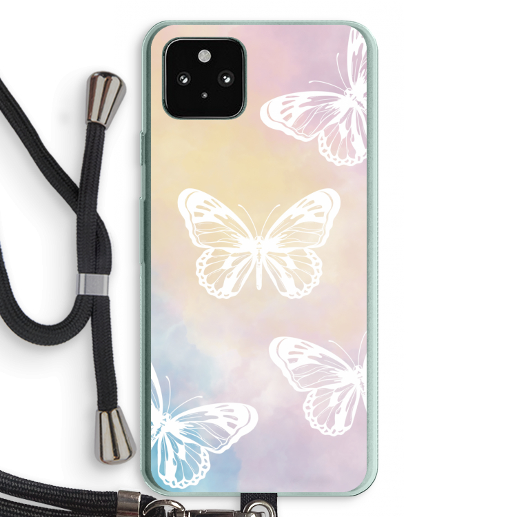White butterfly: Pixel 5a 5G Transparant Hoesje met koord