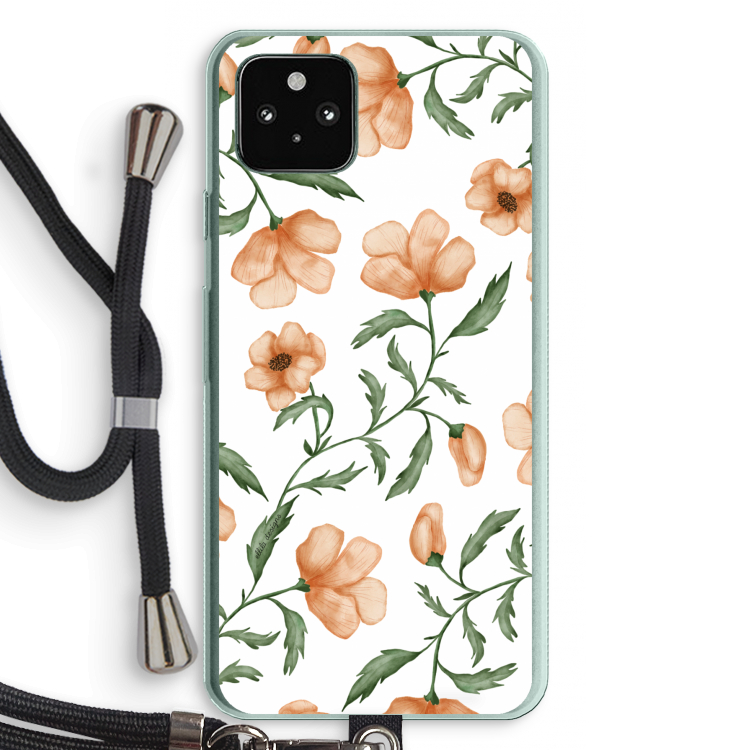 Peachy flowers: Pixel 5a 5G Transparant Hoesje met koord