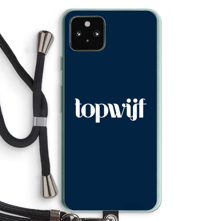Topwijf Navy: Pixel 5a 5G Transparant Hoesje met koord