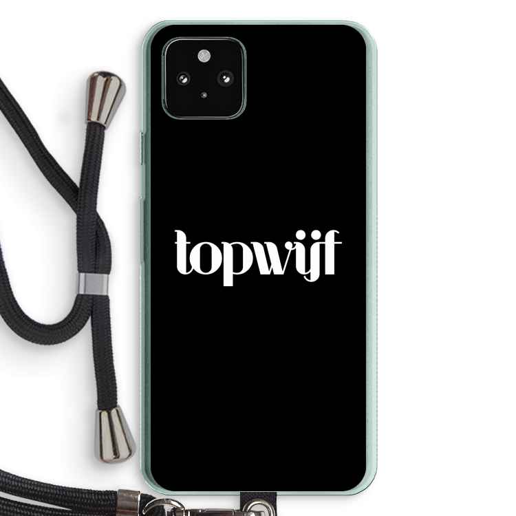 Topwijf Zwart: Pixel 5a 5G Transparant Hoesje met koord