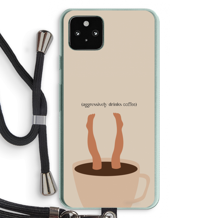 Aggressively drinks coffee: Pixel 5a 5G Transparant Hoesje met koord