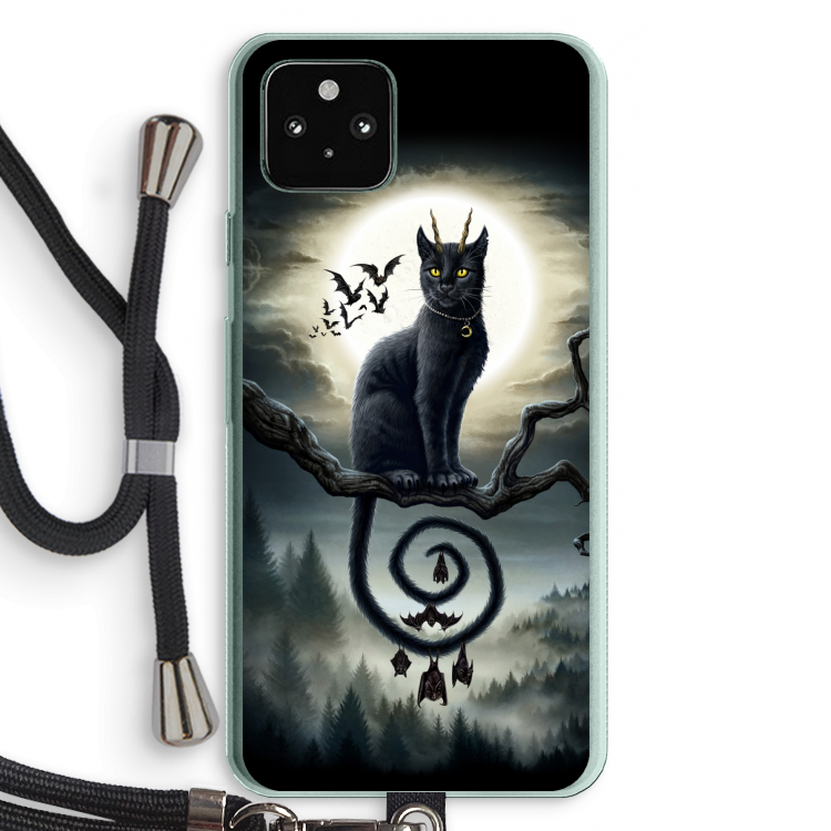Moonlight Companions: Pixel 5a 5G Transparant Hoesje met koord