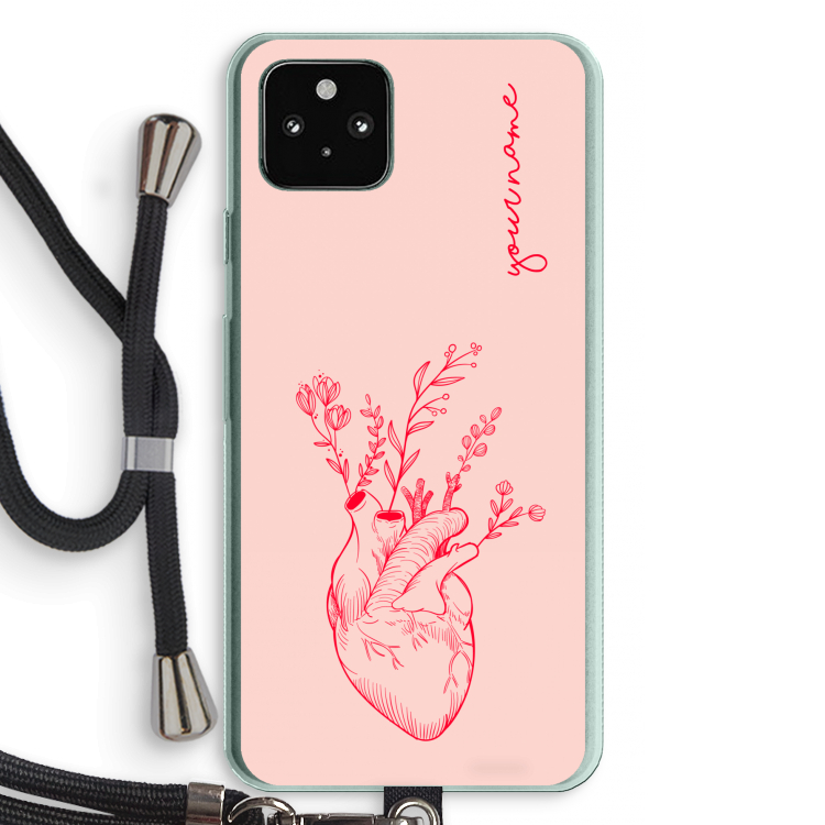 Blooming Heart: Pixel 5a 5G Transparant Hoesje met koord
