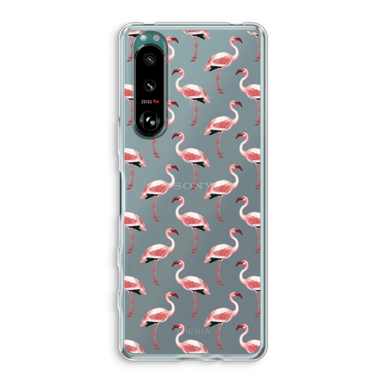 Flamingoprint groen: Sony Xperia 5 III Transparant Hoesje