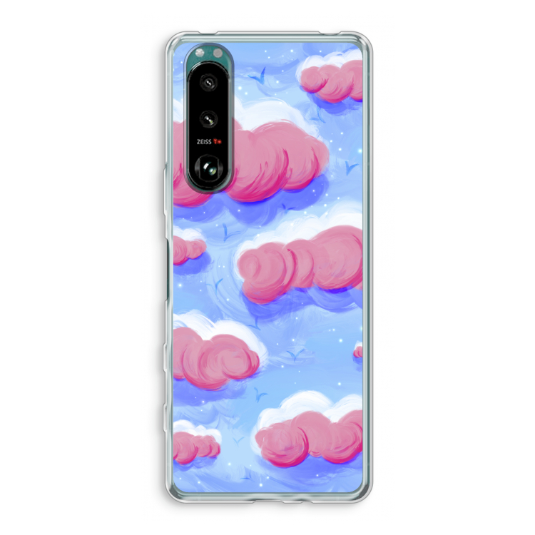 Roze wolken met vogels: Sony Xperia 5 III Transparant Hoesje