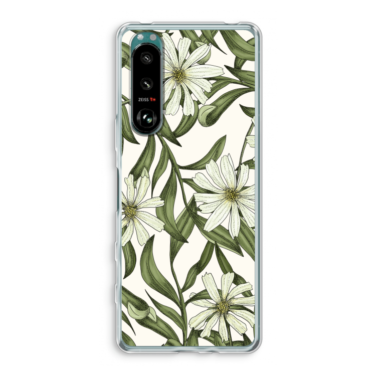Wit bloemenpatroon: Sony Xperia 5 III Transparant Hoesje