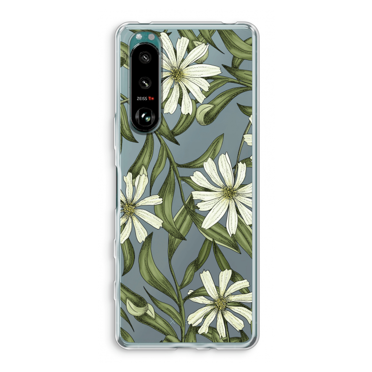 Wit bloemenpatroon: Sony Xperia 5 III Transparant Hoesje