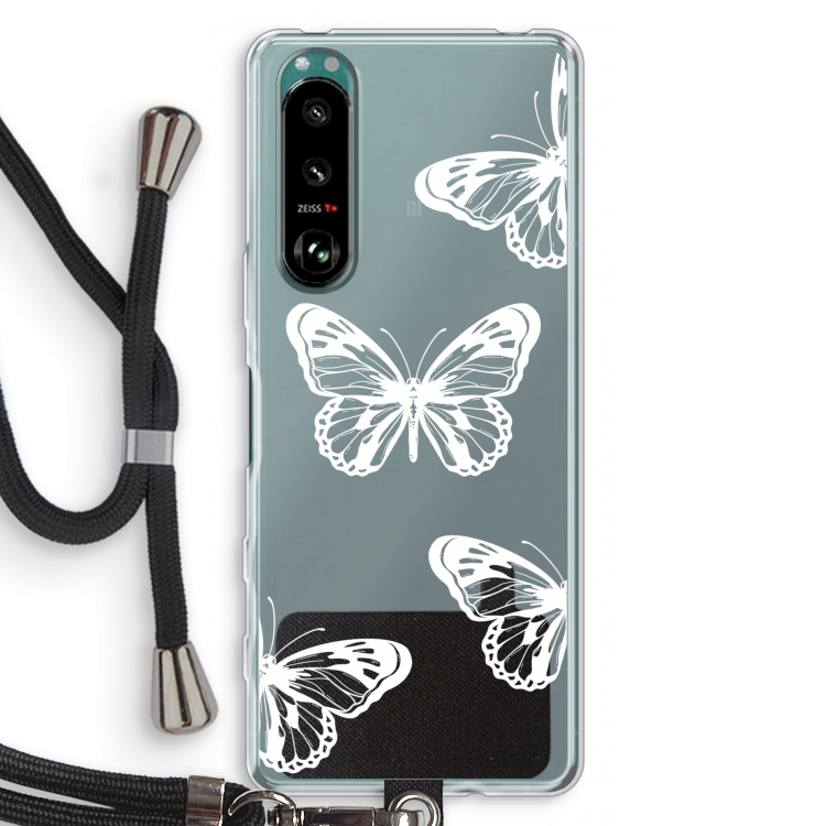 White butterfly: Sony Xperia 5 III Transparant Hoesje met koord