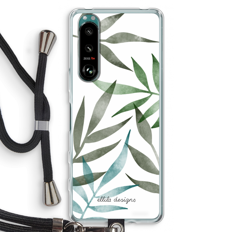 Tropical watercolor leaves: Sony Xperia 5 III Transparant Hoesje met koord