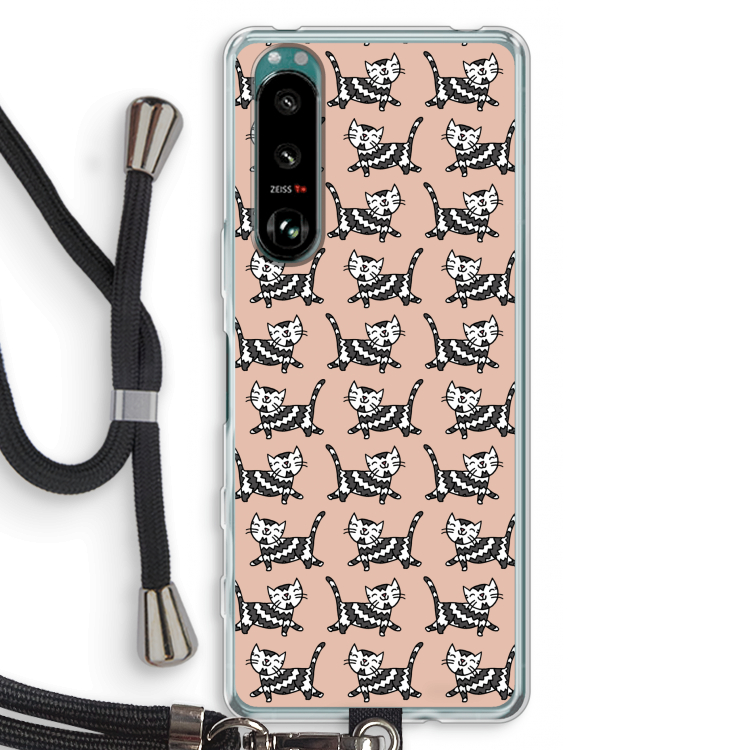 Zwarte poes: Sony Xperia 5 III Transparant Hoesje met koord