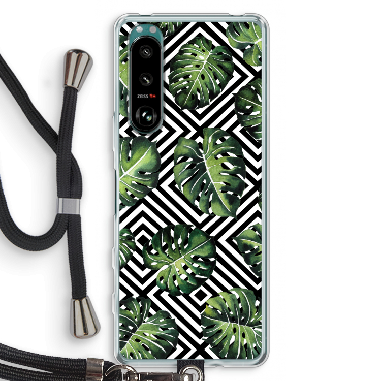 Geometrische jungle: Sony Xperia 5 III Transparant Hoesje met koord