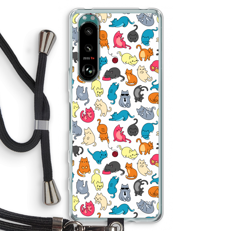 Kleurrijke katten: Sony Xperia 5 III Transparant Hoesje met koord