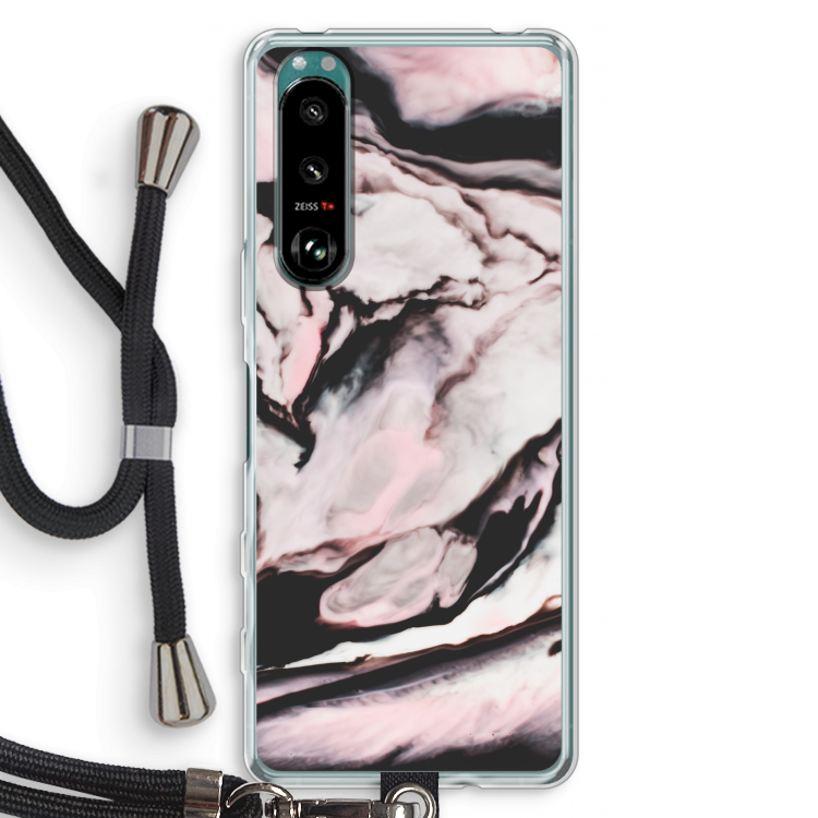 Roze stroom: Sony Xperia 5 III Transparant Hoesje met koord