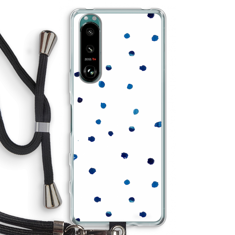 Blauwe stippen: Sony Xperia 5 III Transparant Hoesje met koord