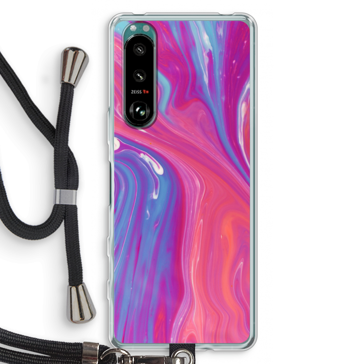 Paarse stroom: Sony Xperia 5 III Transparant Hoesje met koord