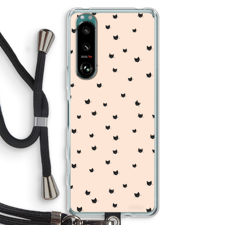 Kleine kattenkopjes: Sony Xperia 5 III Transparant Hoesje met koord