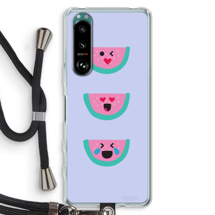 Smiley watermeloen: Sony Xperia 5 III Transparant Hoesje met koord