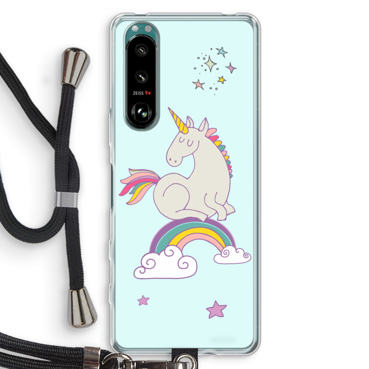 Regenboog eenhoorn: Sony Xperia 5 III Transparant Hoesje met koord