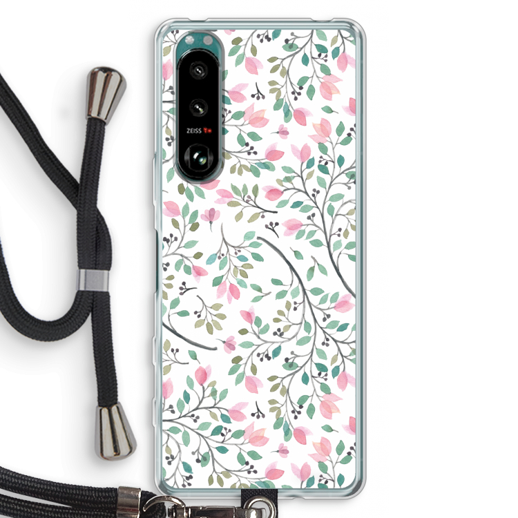 Sierlijke bloemen: Sony Xperia 5 III Transparant Hoesje met koord