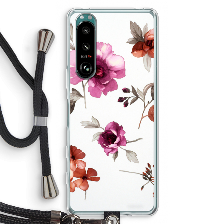 Geschilderde bloemen: Sony Xperia 5 III Transparant Hoesje met koord