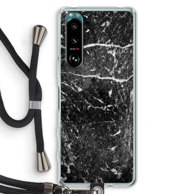 Zwart marmer: Sony Xperia 5 III Transparant Hoesje met koord