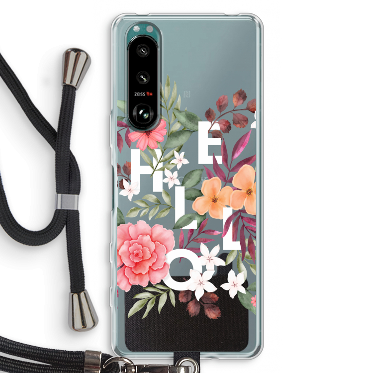 Hello in flowers: Sony Xperia 5 III Transparant Hoesje met koord