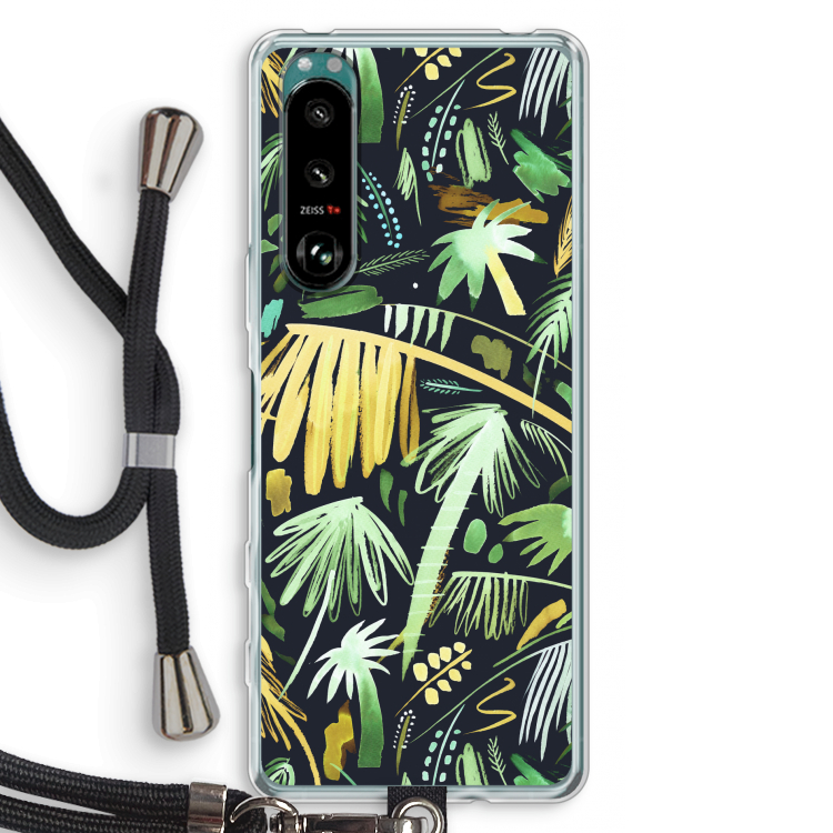 Tropical Palms Dark: Sony Xperia 5 III Transparant Hoesje met koord