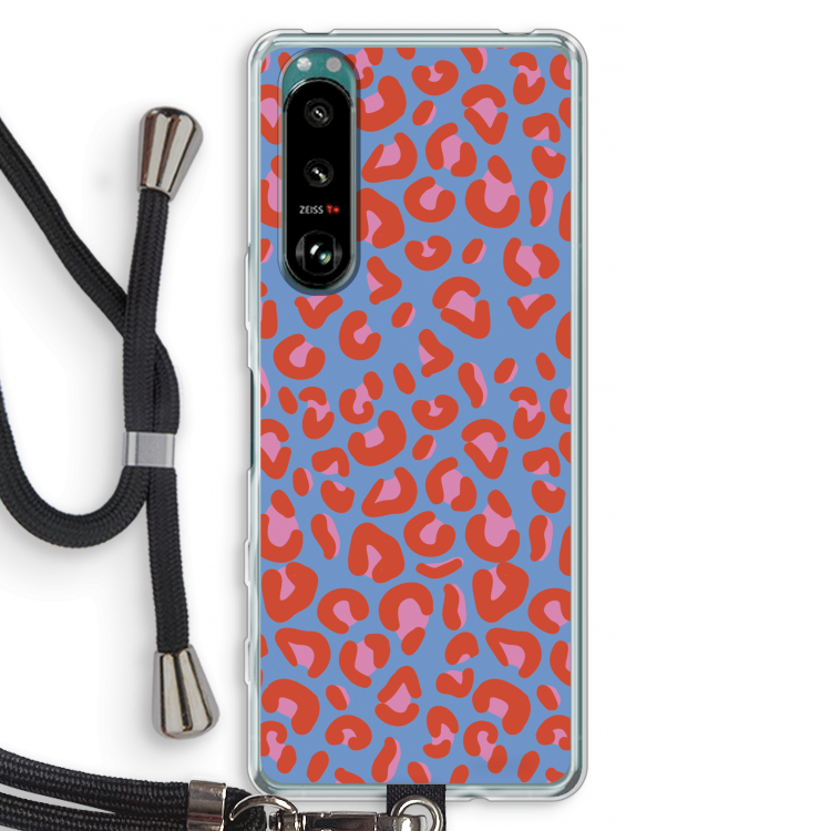 Leopard blue: Sony Xperia 5 III Transparant Hoesje met koord