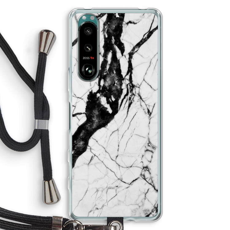 Witte marmer 2: Sony Xperia 5 III Transparant Hoesje met koord