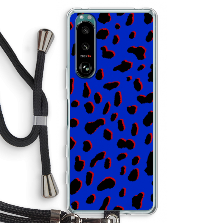 Blue Leopard: Sony Xperia 5 III Transparant Hoesje met koord