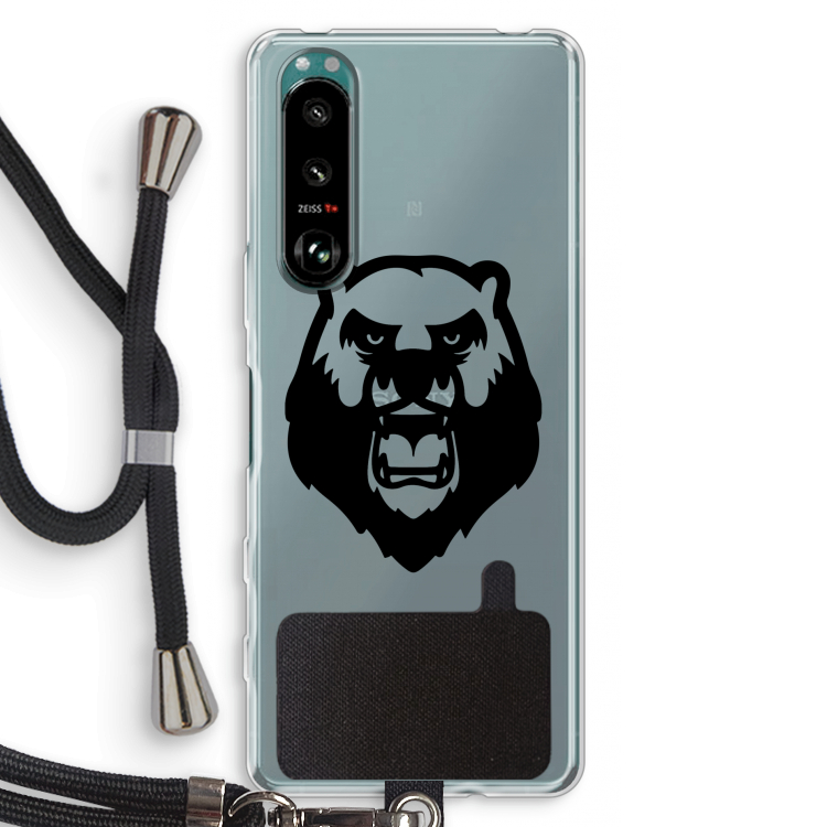 Angry Bear (black): Sony Xperia 5 III Transparant Hoesje met koord