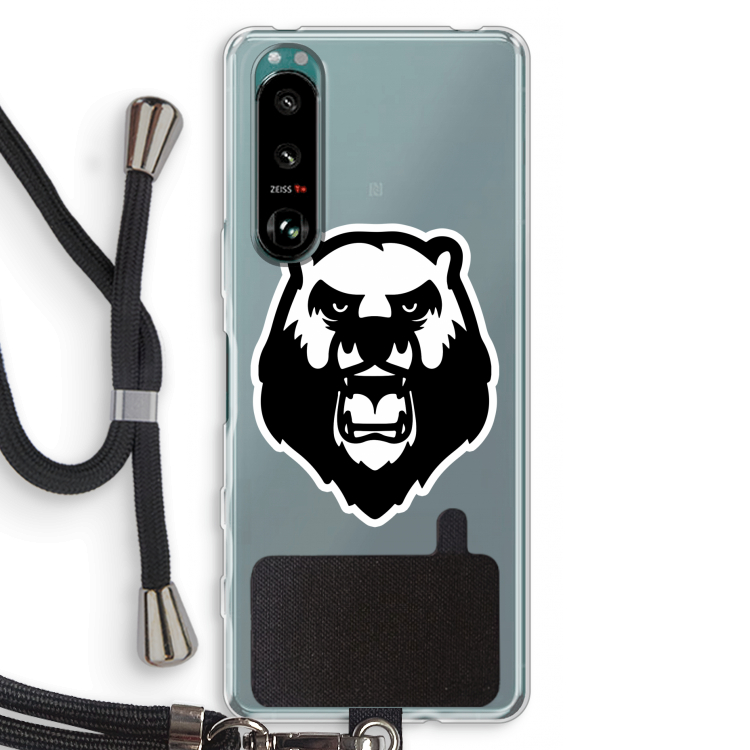 Angry Bear (white): Sony Xperia 5 III Transparant Hoesje met koord