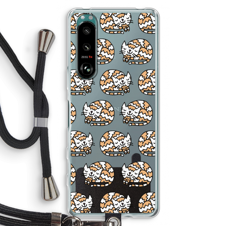 Slapende poes: Sony Xperia 5 III Transparant Hoesje met koord