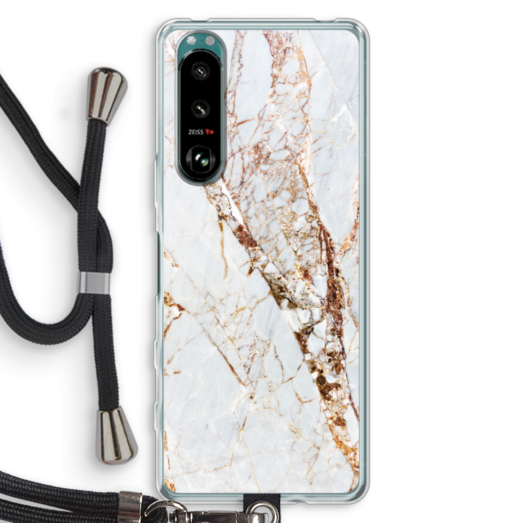 Goud marmer: Sony Xperia 5 III Transparant Hoesje met koord