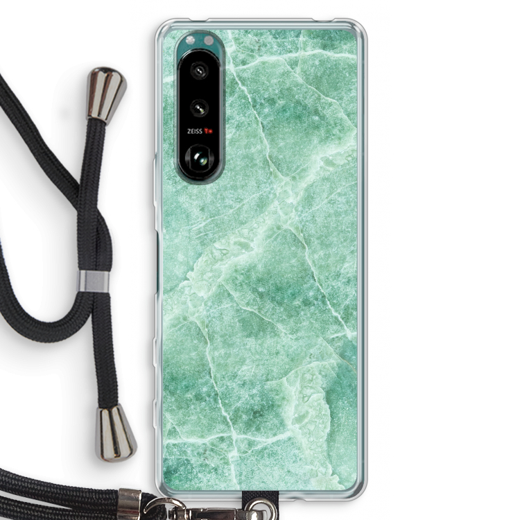 Groen marmer: Sony Xperia 5 III Transparant Hoesje met koord
