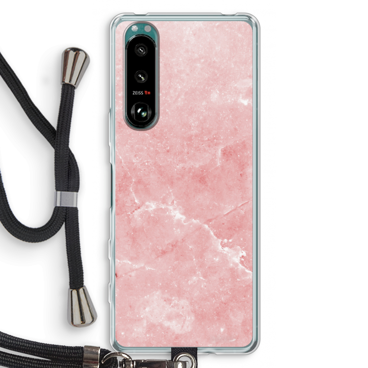 Roze marmer: Sony Xperia 5 III Transparant Hoesje met koord