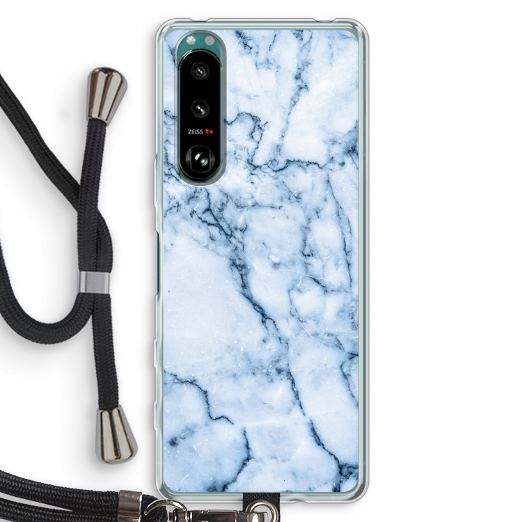 Blauw marmer: Sony Xperia 5 III Transparant Hoesje met koord