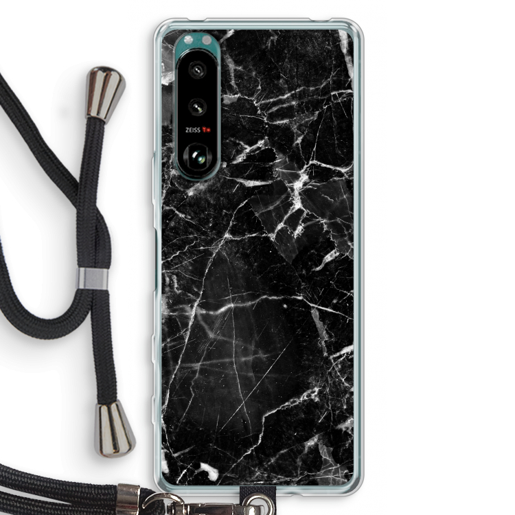Zwart Marmer 2: Sony Xperia 5 III Transparant Hoesje met koord