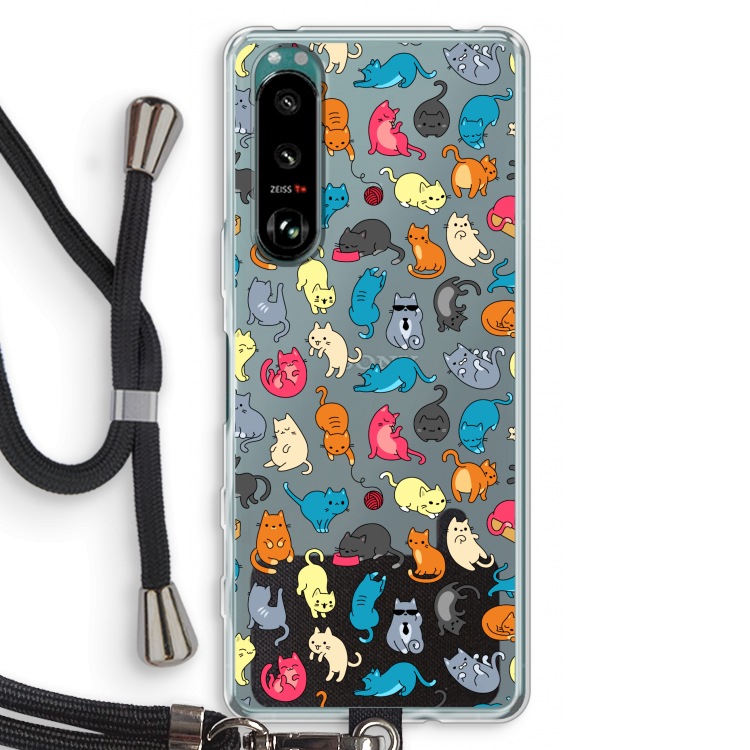 Kleurrijke katten: Sony Xperia 5 III Transparant Hoesje met koord
