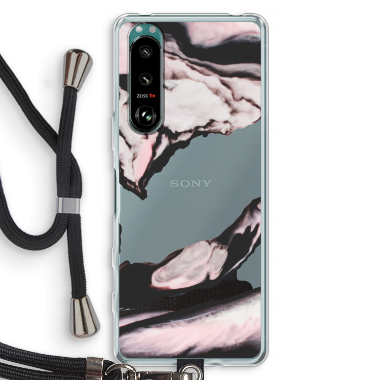 Roze stroom: Sony Xperia 5 III Transparant Hoesje met koord