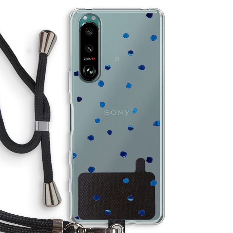 Blauwe stippen: Sony Xperia 5 III Transparant Hoesje met koord