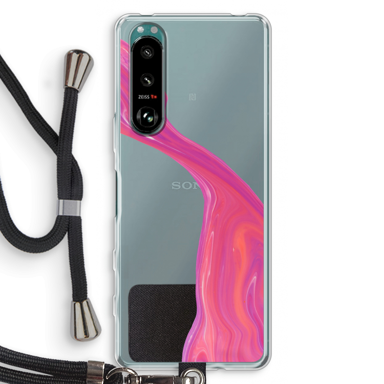 Paarse stroom: Sony Xperia 5 III Transparant Hoesje met koord