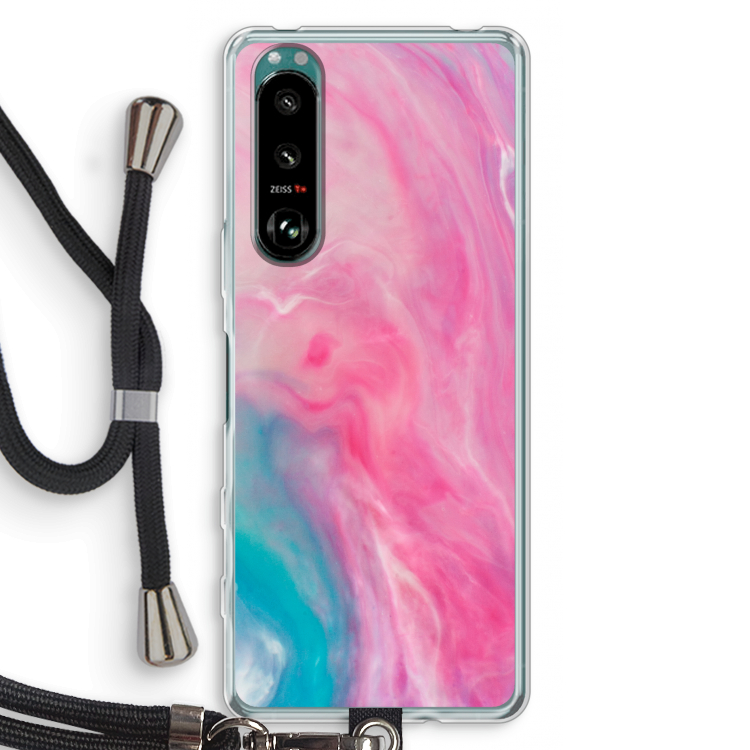 Roze explosie: Sony Xperia 5 III Transparant Hoesje met koord