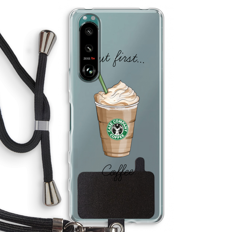 But first coffee: Sony Xperia 5 III Transparant Hoesje met koord