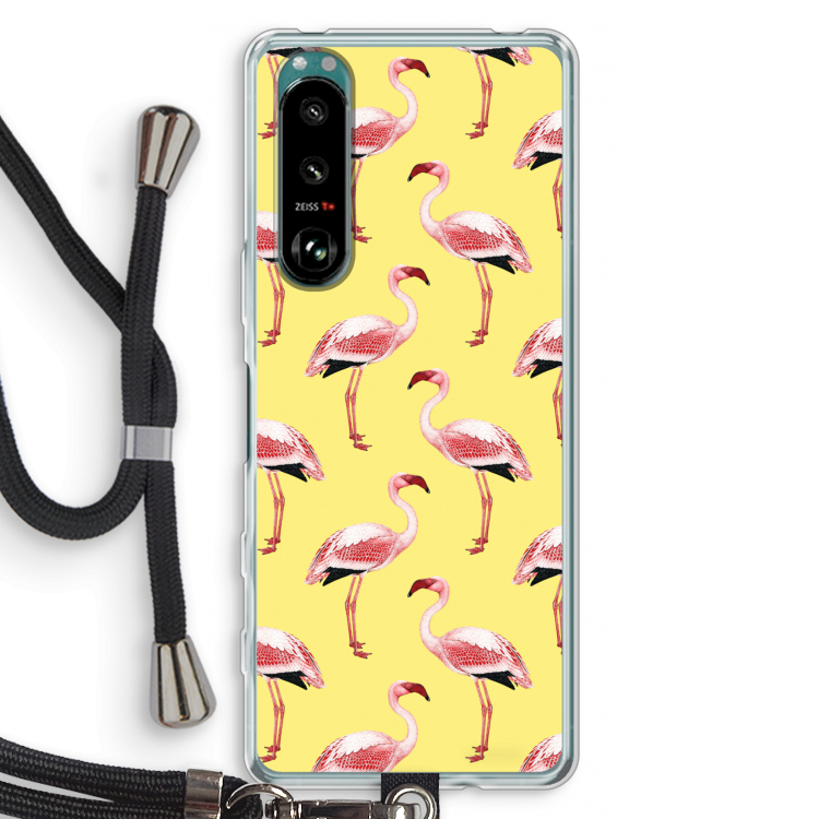 Flamingo's geel: Sony Xperia 5 III Transparant Hoesje met koord