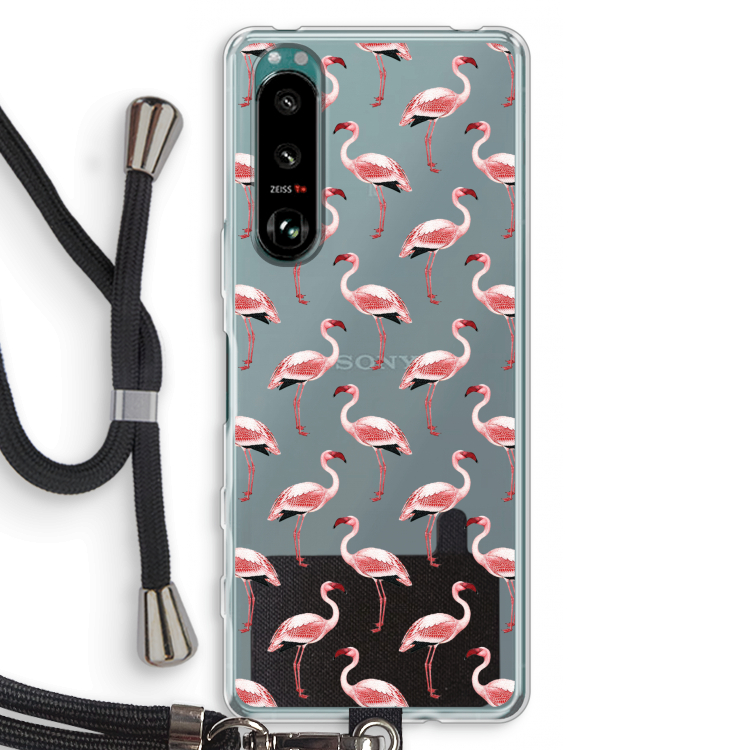 Flamingoprint groen: Sony Xperia 5 III Transparant Hoesje met koord