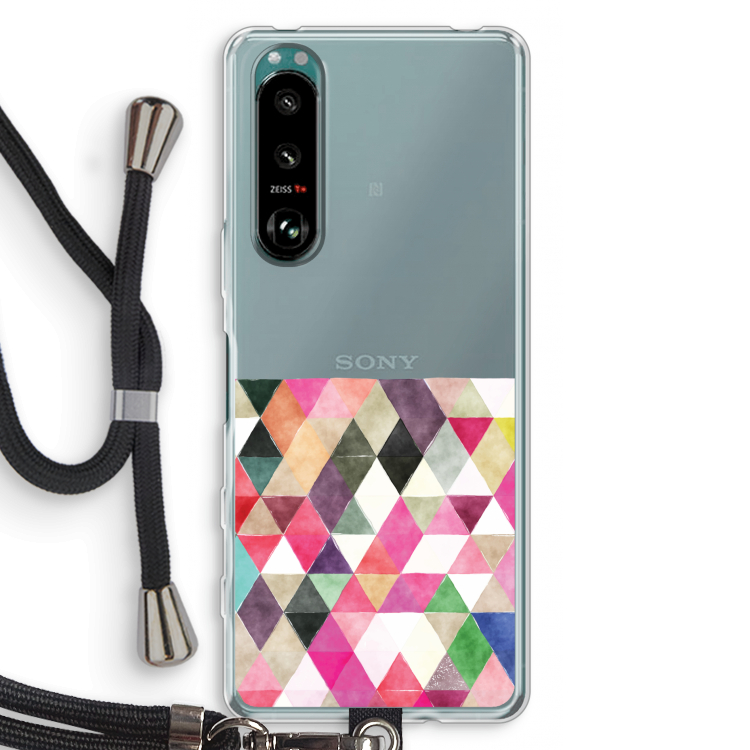 Gekleurde driehoekjes: Sony Xperia 5 III Transparant Hoesje met koord