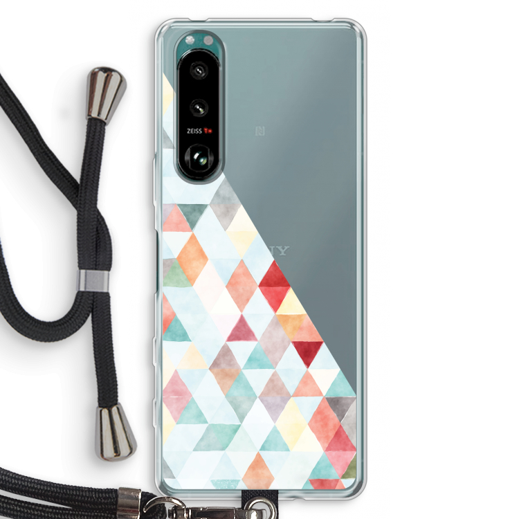 Gekleurde driehoekjes pastel: Sony Xperia 5 III Transparant Hoesje met koord