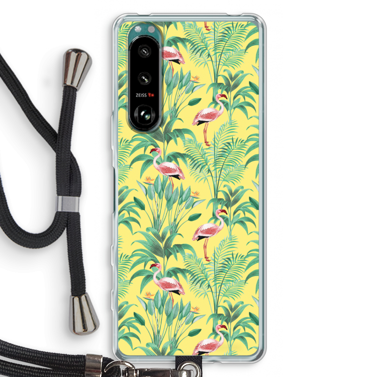 Flamingo party: Sony Xperia 5 III Transparant Hoesje met koord