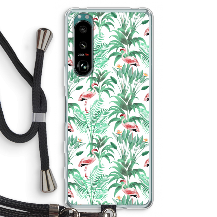 Flamingo bladeren: Sony Xperia 5 III Transparant Hoesje met koord
